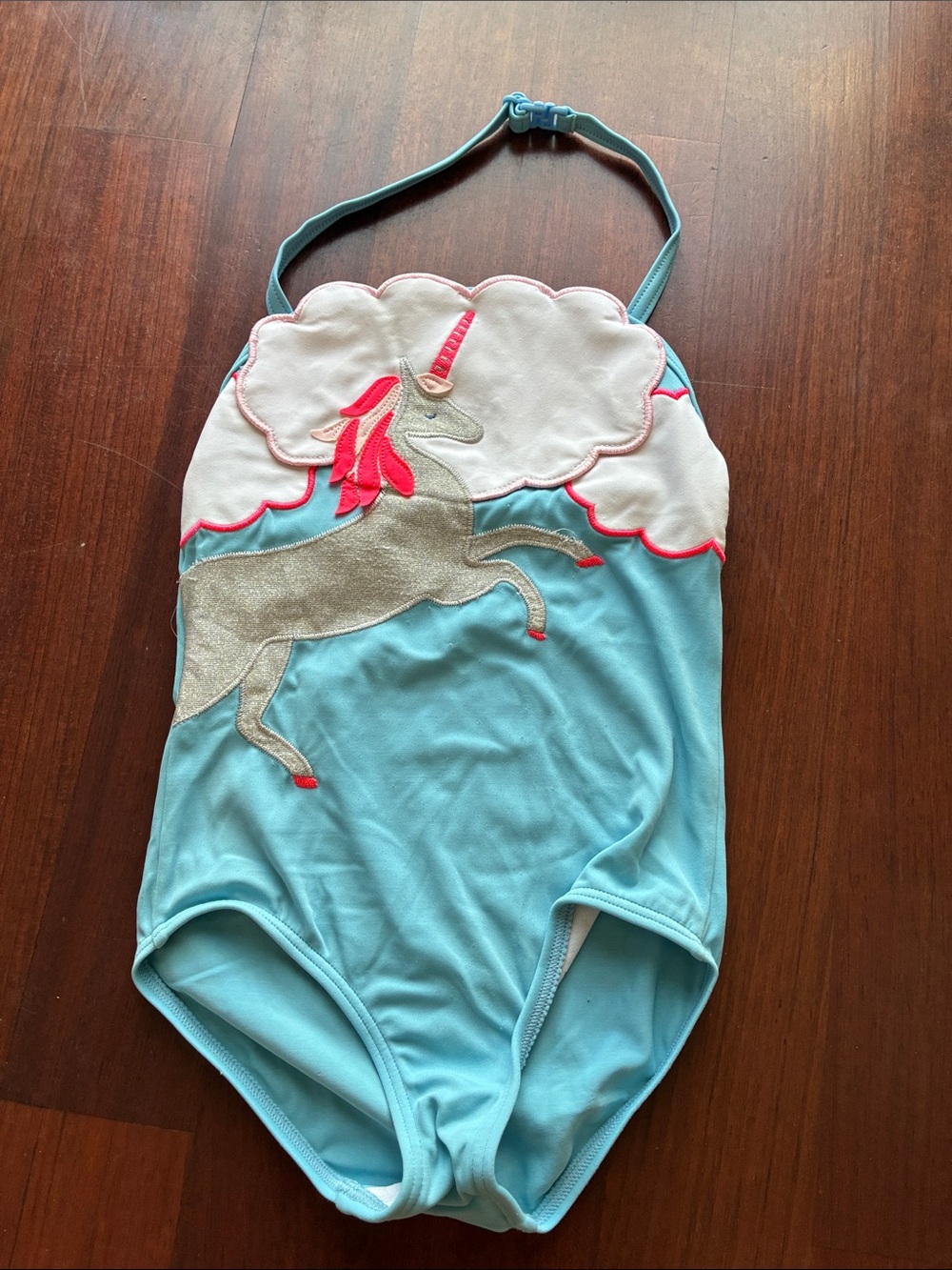 Mini Boden Light Blue Unicorn One-Piece Swimsuit